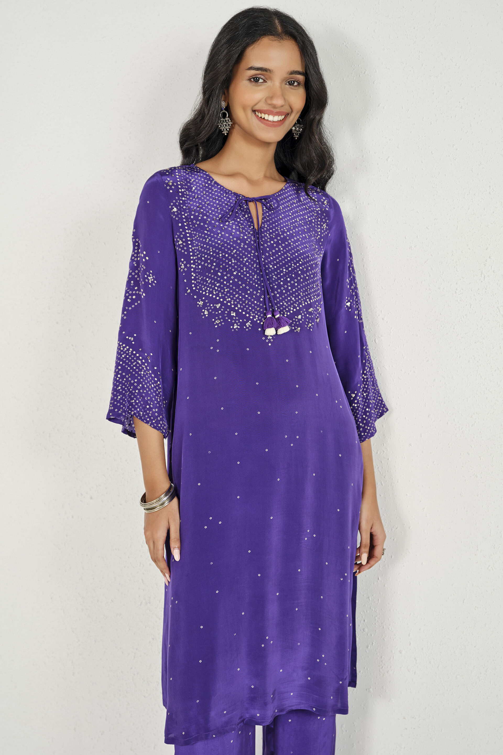 Purple Bandhini Print Kurta Set, Purple, image 3